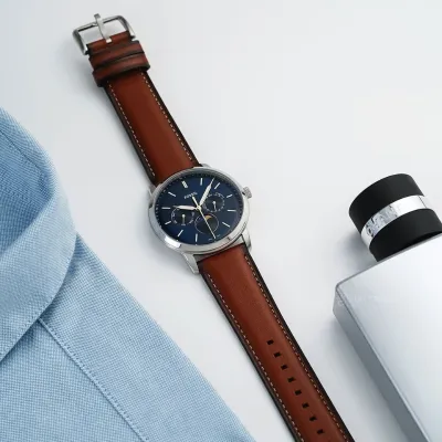 Neutra Moonphase Multifunction Brown Leather Watch